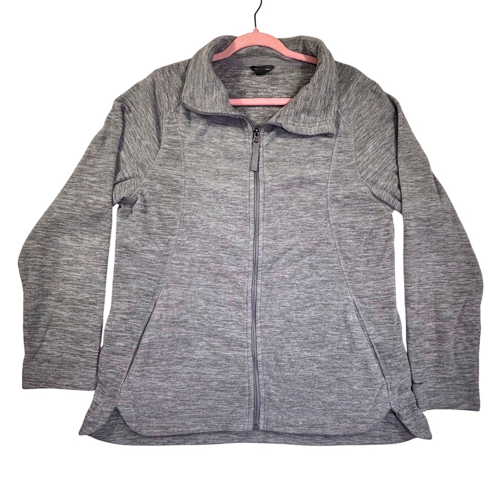 Eddie Bauer Womens Gray Full Zip Fleece Jacket Mock Neck Heathered Large